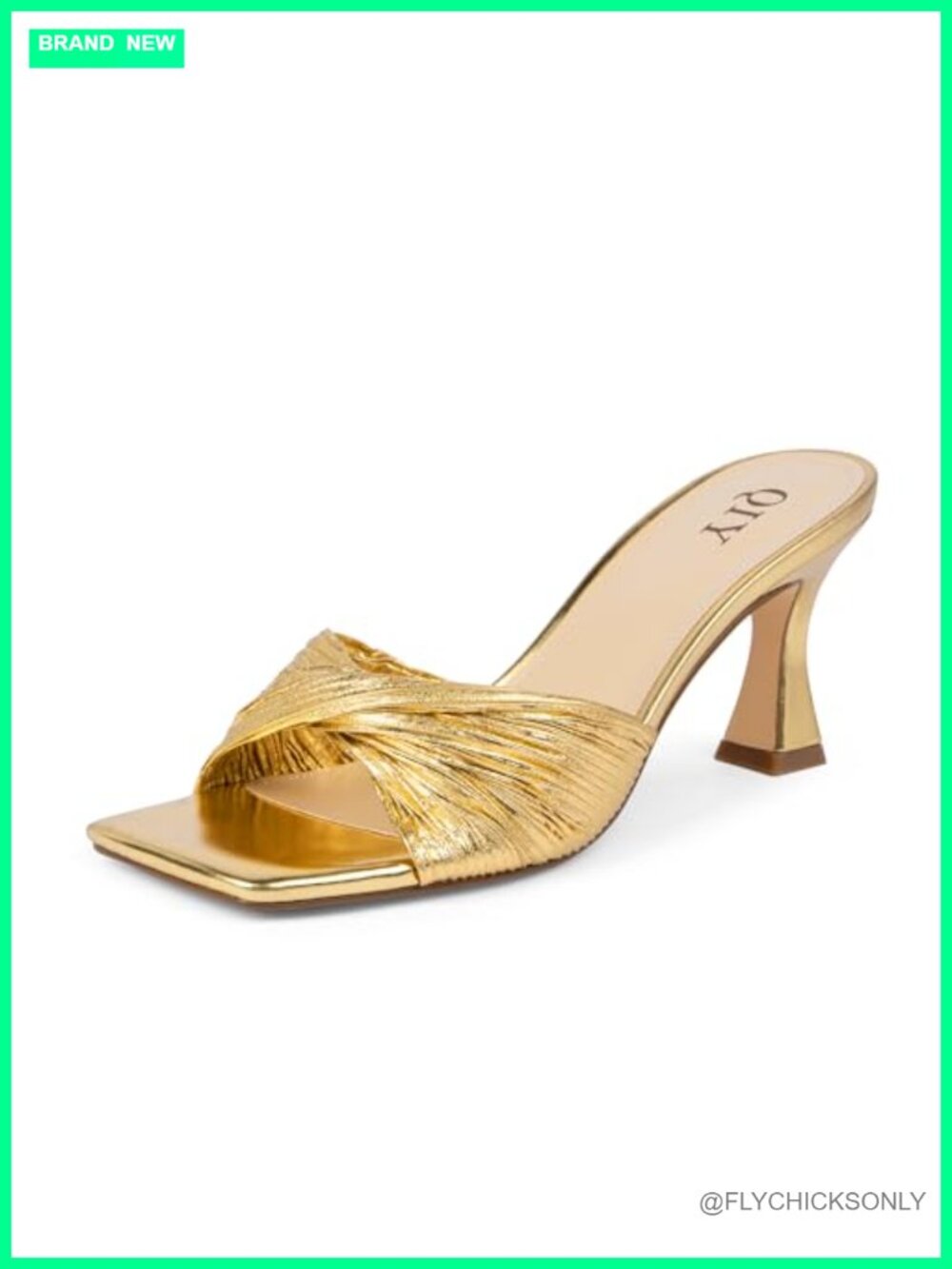QIY Womens Mule Heels Satin Square Toe Kitten Heel Slip On Sandals